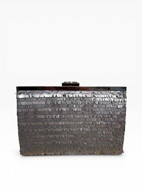 Rachel Roy Silver Gray Sequin Evening Clutch Purse Cocktail Party Handbag Clutch
